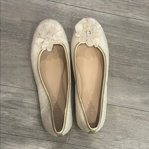 Copper Key Girls Sparkle Floral Ballet Flats - Cream size 5 girls